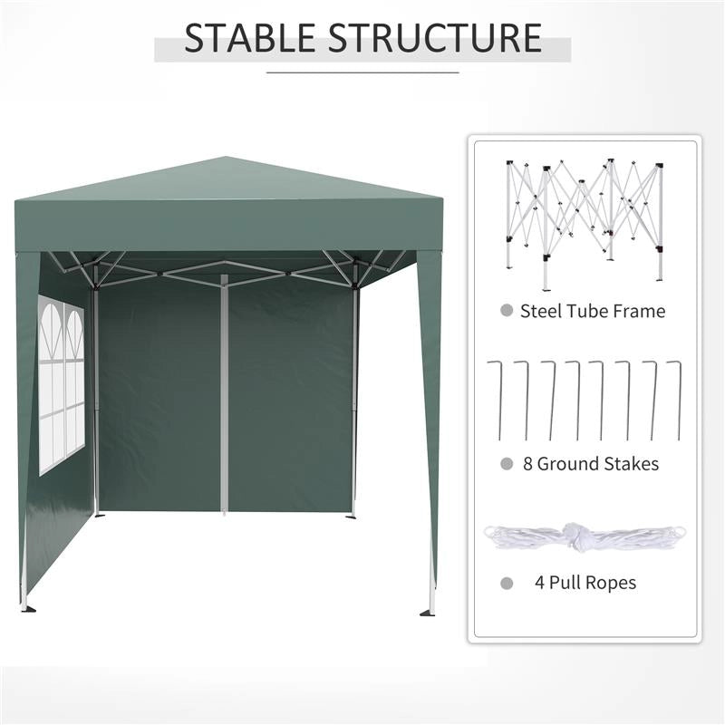 GAZEBO PIEGHEVOLE CON 4 PARETI RIMOVIBILI E BORSA DA TRASPORTO IN METALLO E POLIESTERE 2X2X2.4 CM VERDE