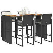 Set Bar da Giardino 5 pz con Cuscini Nero in Polyrattan Acacia