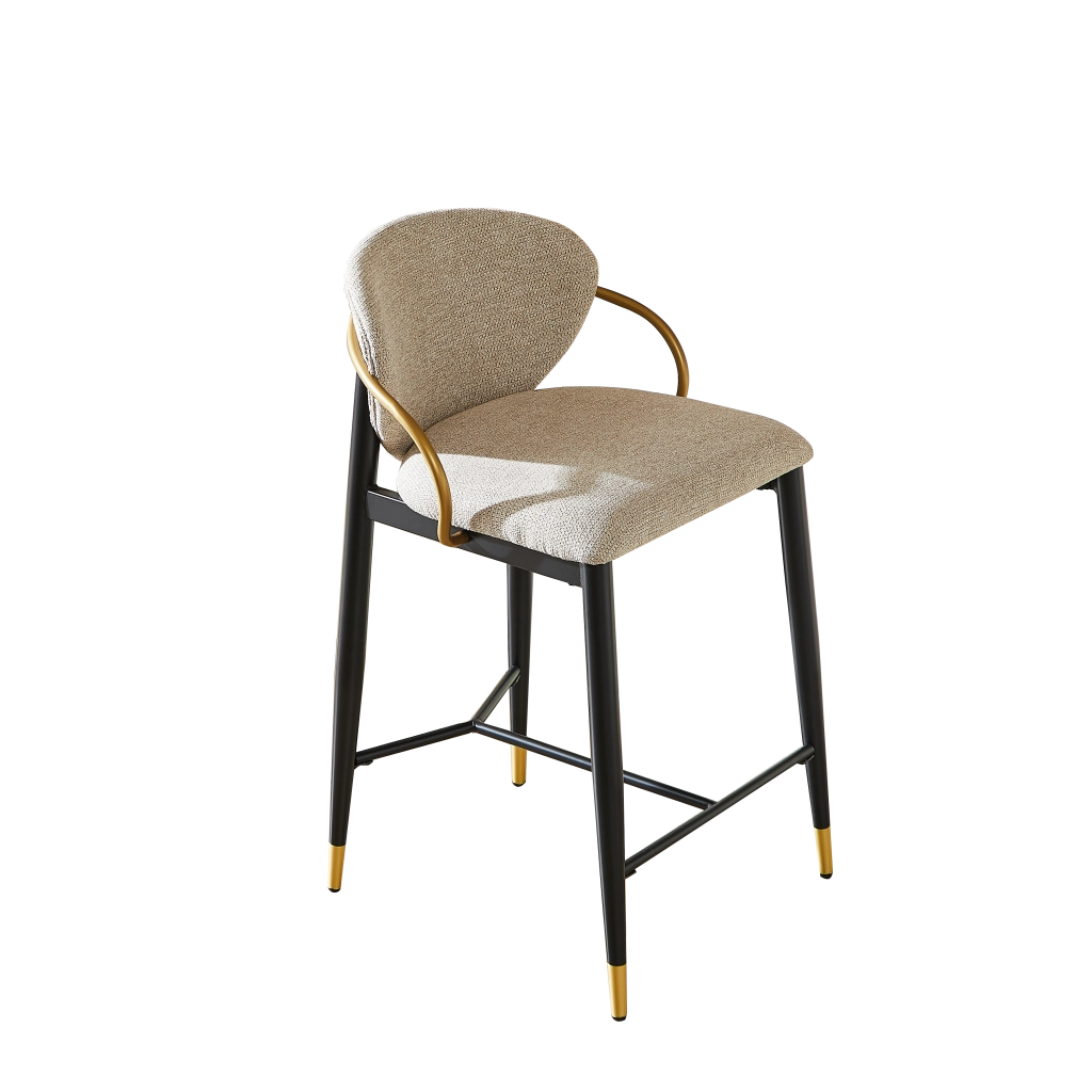 Set 2 Sgabelli da Bar Regolabili in Altezza ¨C MINIMAL ¨C Chenille Marrone Chiaro, Struttura Nero-Oro