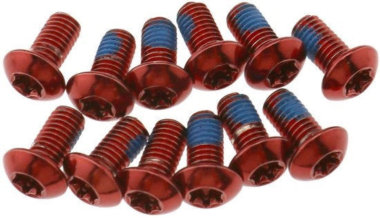 Set di Frizioni Rotor a Disco Solido da 12 pezzi - Viti M5 x 10 mm - Colore Rosso - Acciaio - Adatto per Bicicletta da Mountain Bike - Alta Qualità - Viti di Frizione