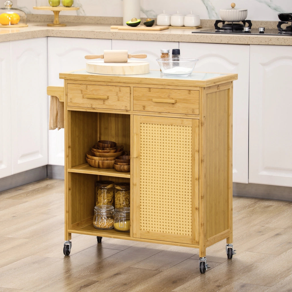 Carrello da Cucina in Bamb¨´ ¨C zephmum ¨C 2 Cassetti, 1 Anta, 2 Ripiani, Naturale