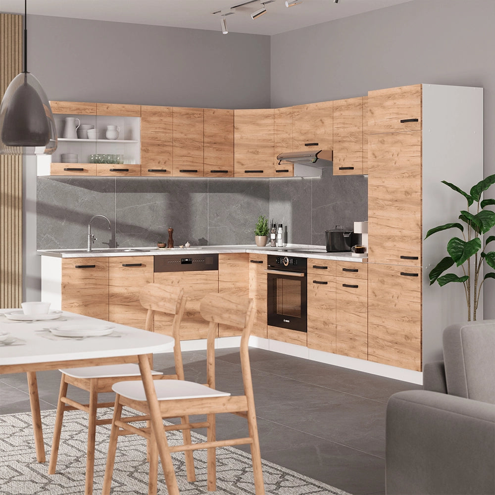 Vicco Cucina angolare completa Quercia dorata/bianco 227 x 287 cm PL Marmo