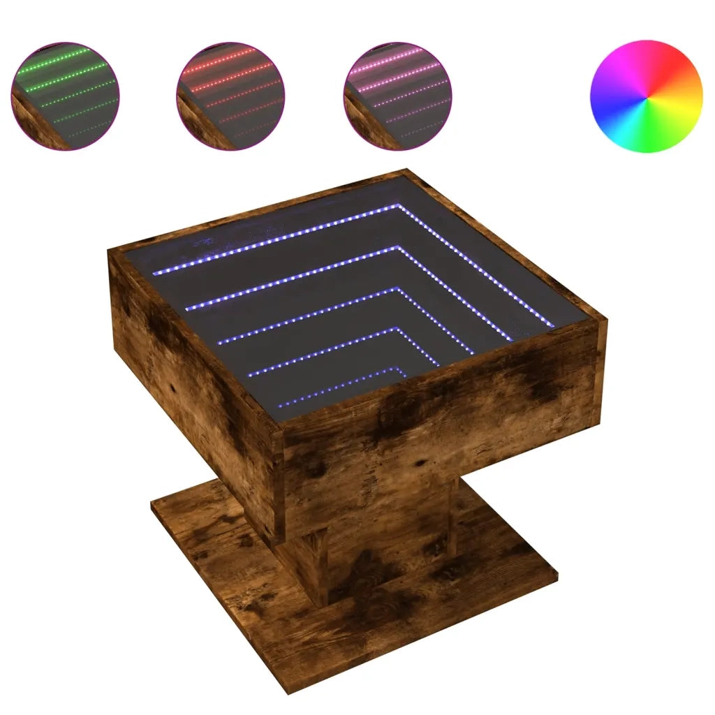 Tavolino Salotto con LED Rovere Fumo 50x50x45 cm Multistrato 847529