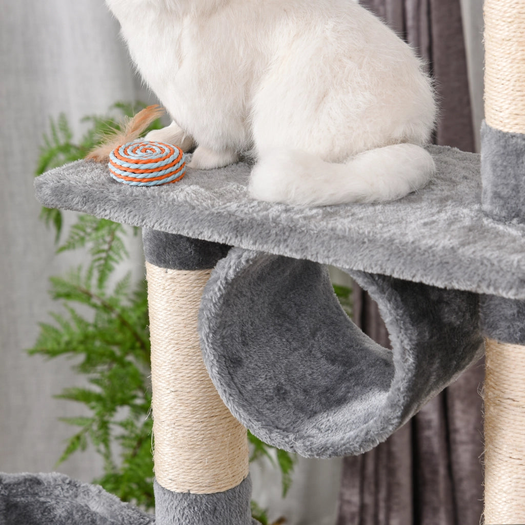 Tiragraffi per Gatti con Cuccia, Amaca, e Pali in Sisal, Grigio