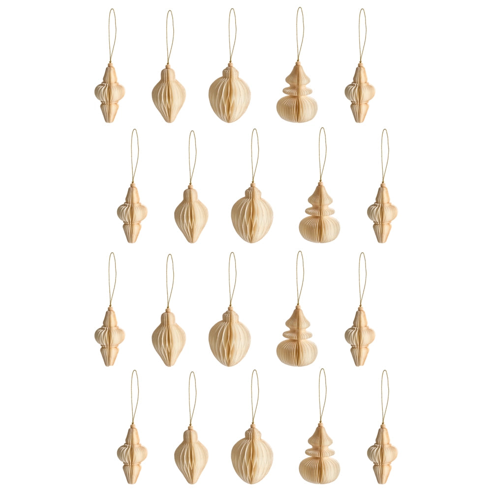 Set di 20 palline di Natale beige in carta a nido d'ape Ornamenti da appendere Decorazioni 3D per Natale