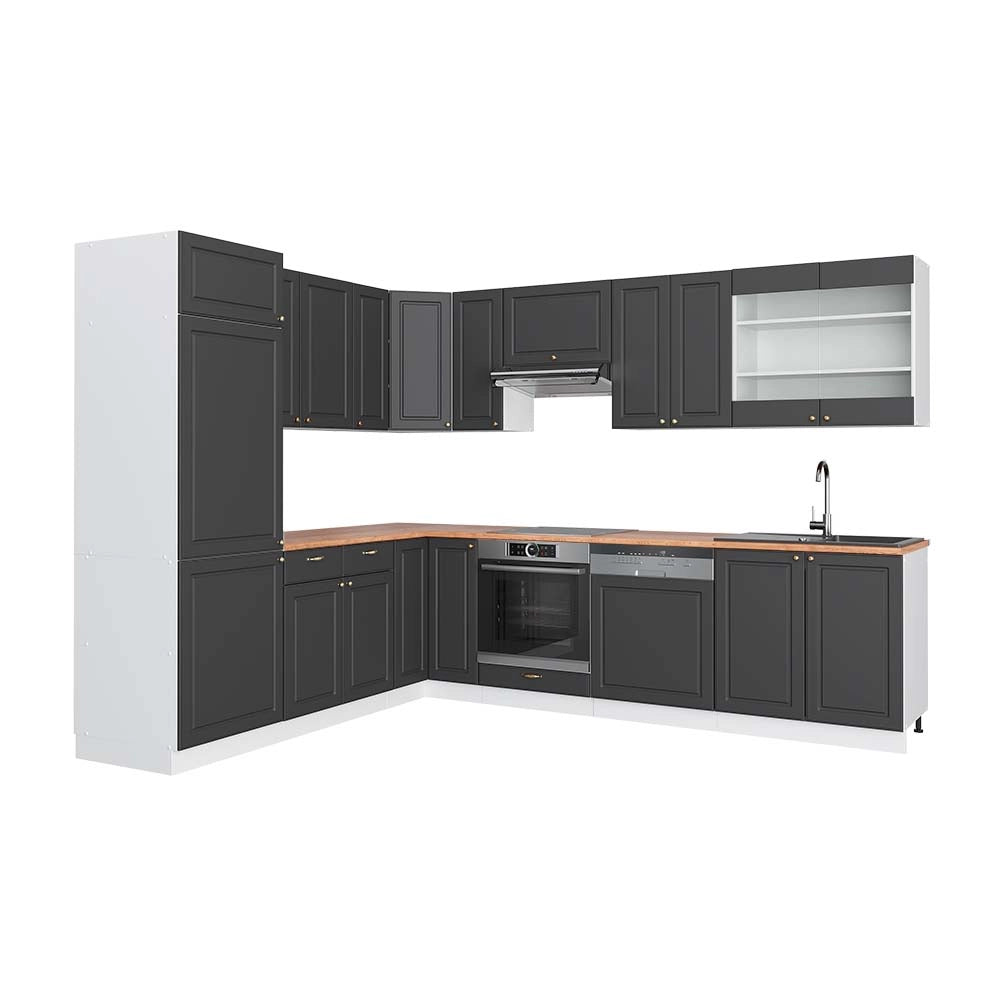 Cucina angolare completa Fame-Line Antracite-oro/Bianco 287 x 60 cm, PL Rovere Vicco