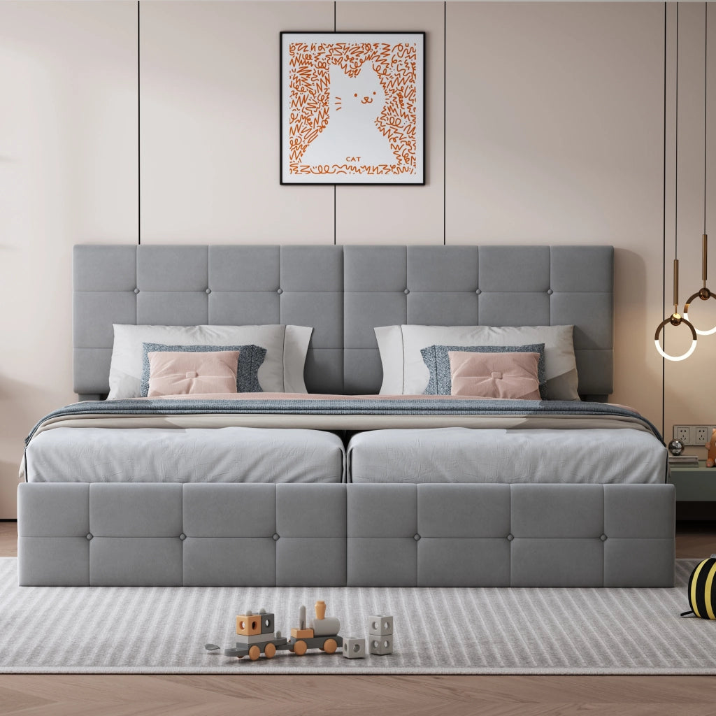 Letto matrimoniale – 180x200 cm – idraulico contenitore multiuso – velluto grigio