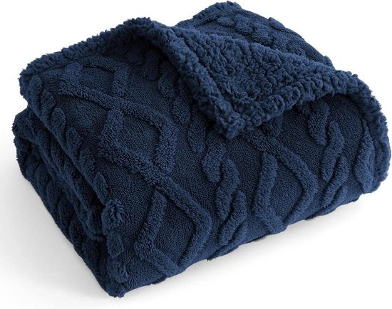 Asciugamano per cani Sherpa - 100 x 120 cm impermeabile - per grandi cani e gatti - blu marino con pelo di coniglio
