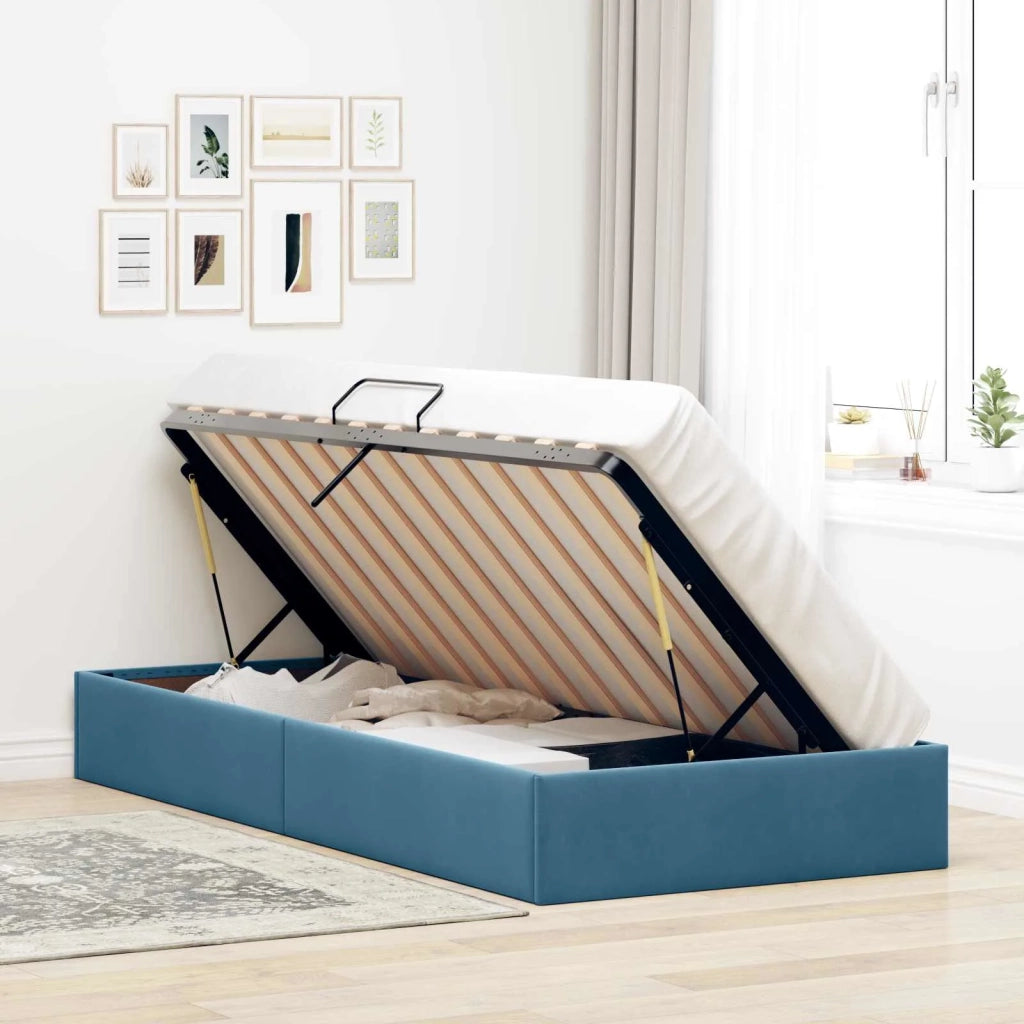Letto ottomano con archiviazione Blu Scuro 90 x 200 cm Velluto