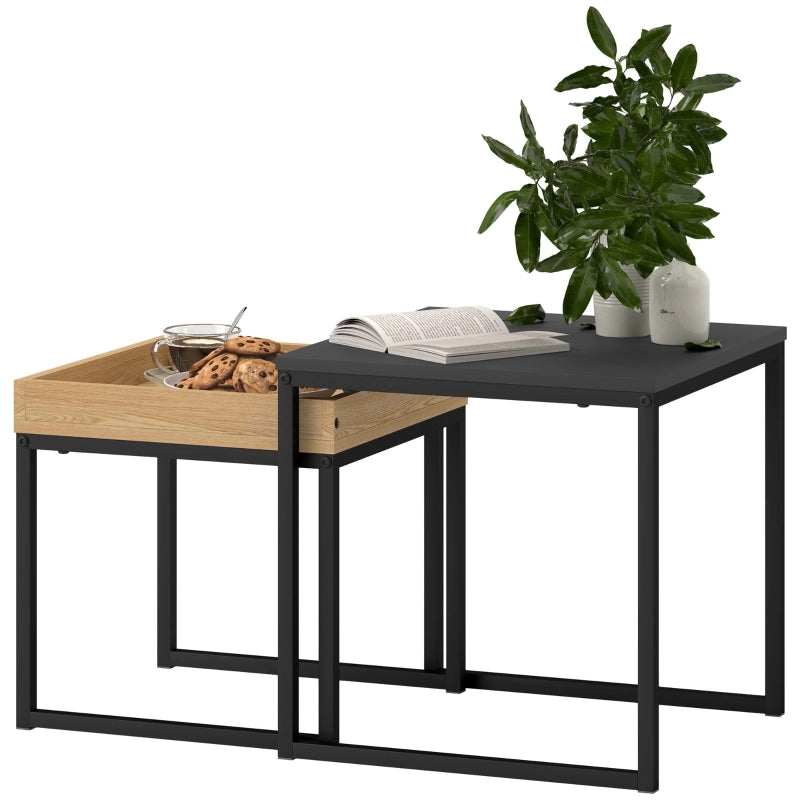 Tavolino da caffè set 2 pezzi con vassoio estraibile - per soggiorno - 45 x 45 x 45 cm - nero