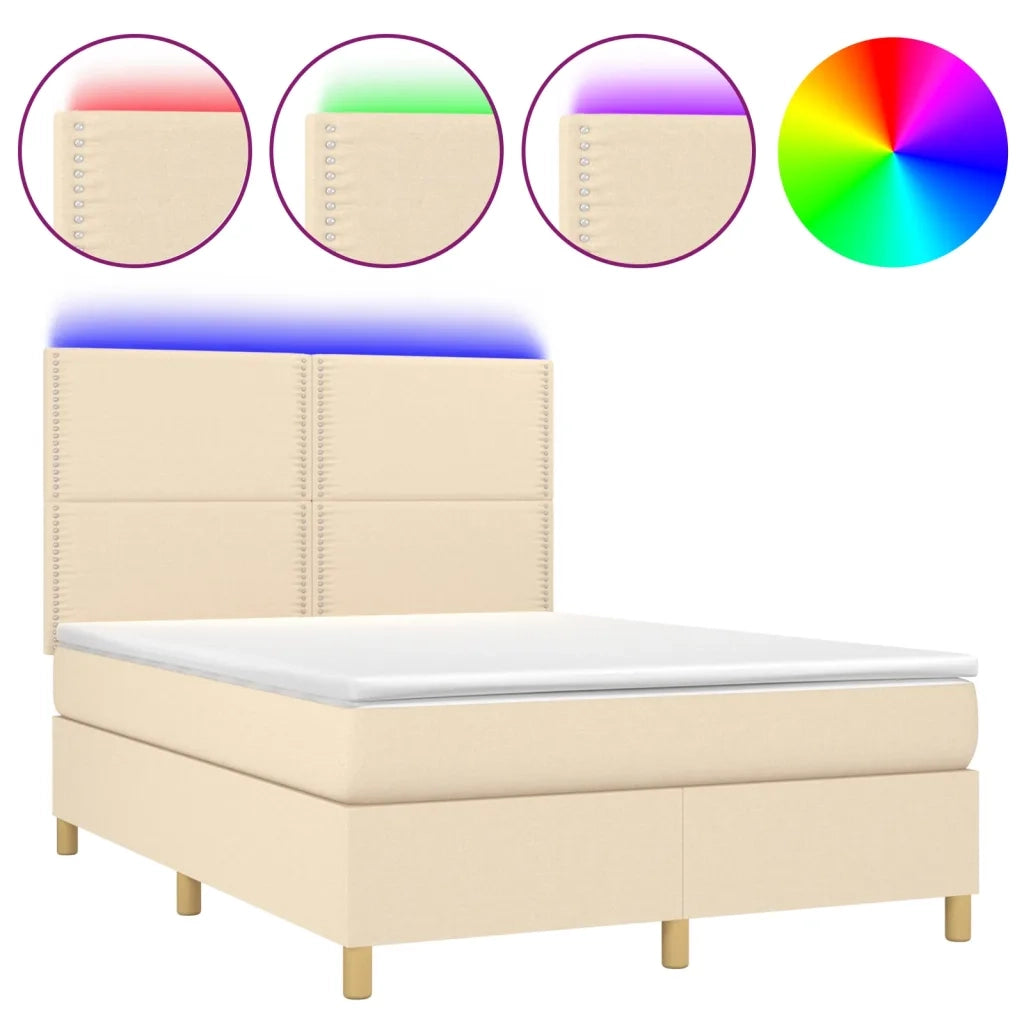 Letto a Molle con Materasso e LED Crema 140x190 cm in Tessutocod mxl 98998