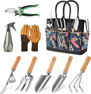 Set di attrezzi da giardino 9 pezzi per il giardinaggio con grande tazza da giardino e sega da giardino, regalo ideale per donne/uomini, regalo per mamma, nero-arancione