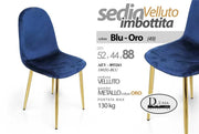 SET 4 SEDIE IN VELLUTO IMBOTTITE BLU STRUTTURA IN METALLO GAMBE ORO 52X44X88