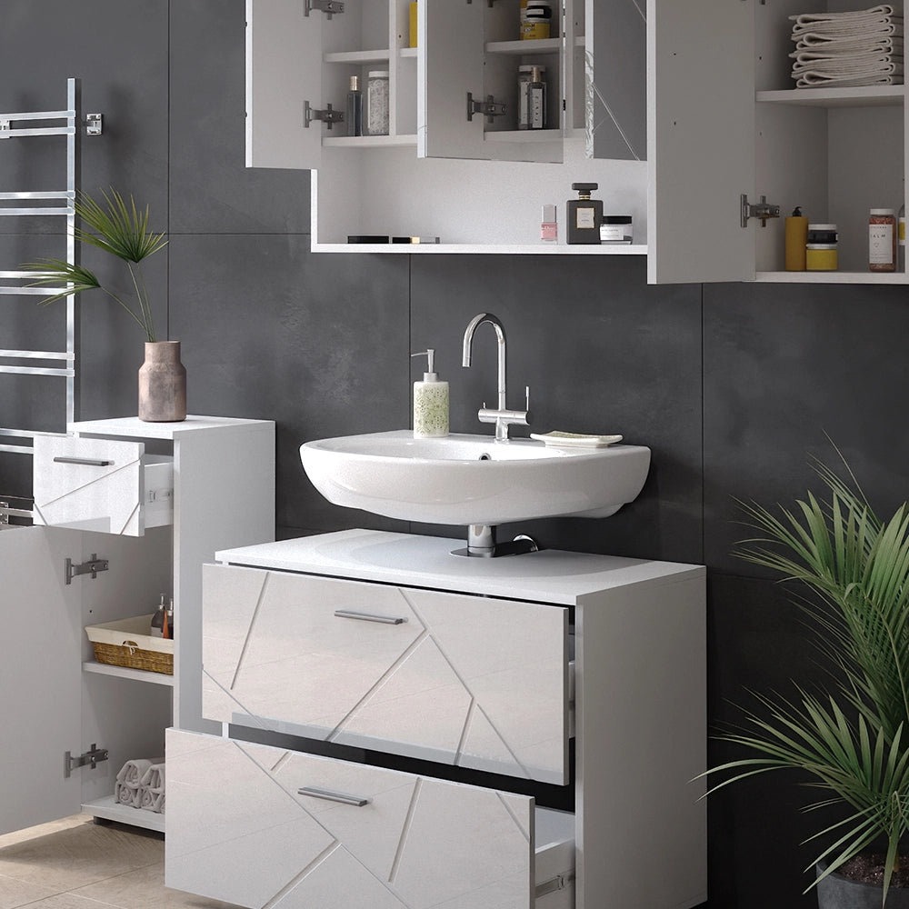 Vicco Set mobili bagno Bianco lucido 4 parti