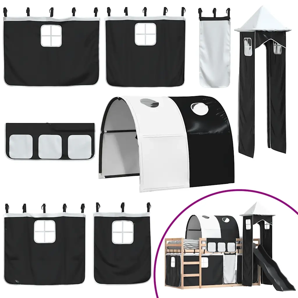 vidaXL Letto a Castello con Scivolo e Tende Bianco e Nero 80x200 cm