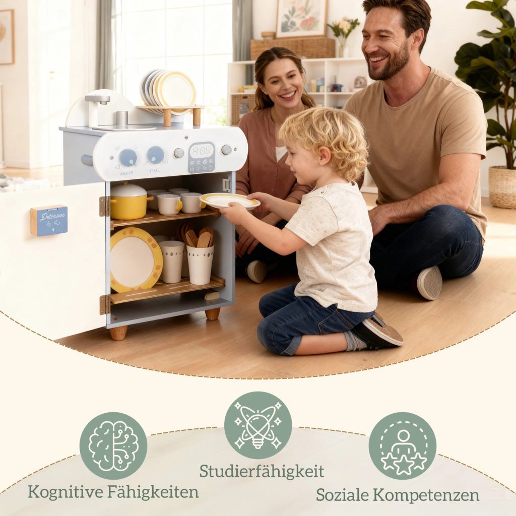 Cucina Giocattolo per Bambini con Lavastoviglie ¨C zephmum ¨C 32 Accessori MDF Legno Colore Blu