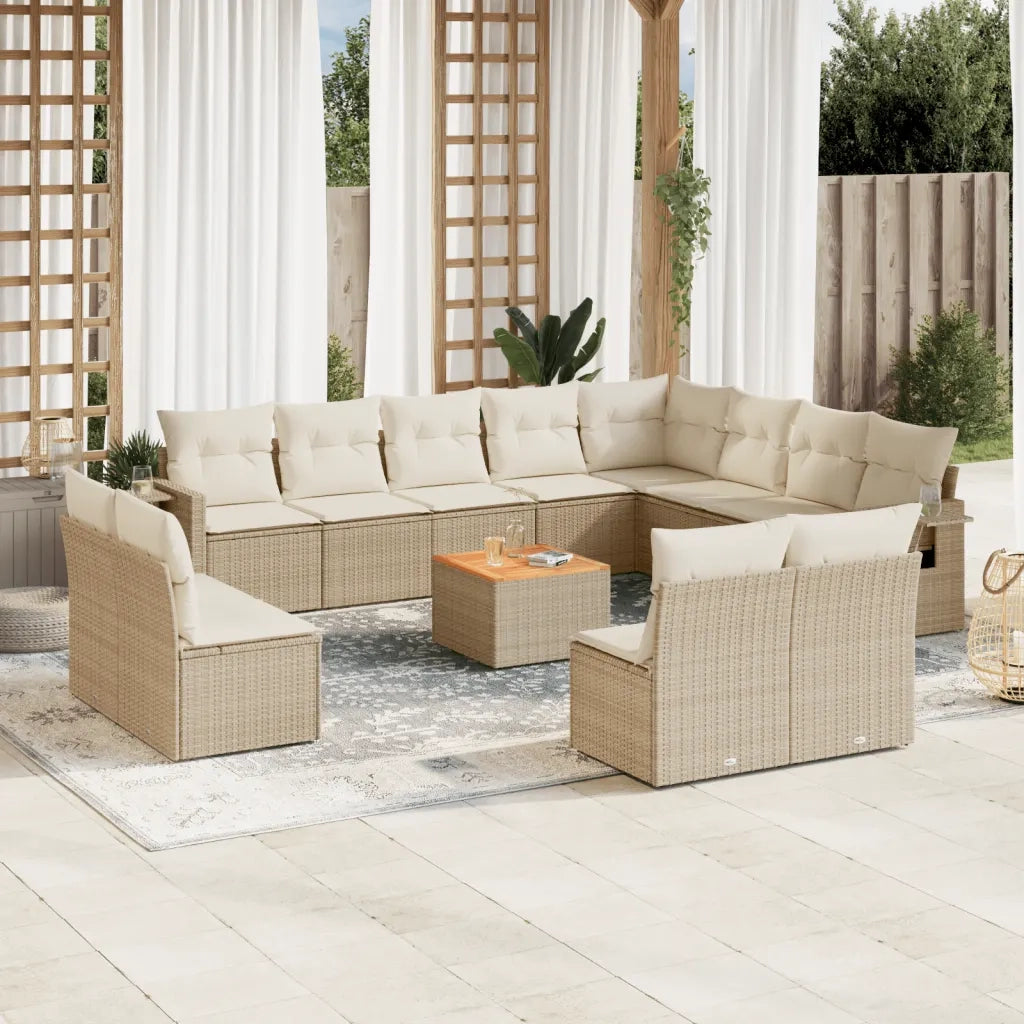 Set Divano da Giardino 13 pz con Cuscini Beige in Polyrattan 3257143