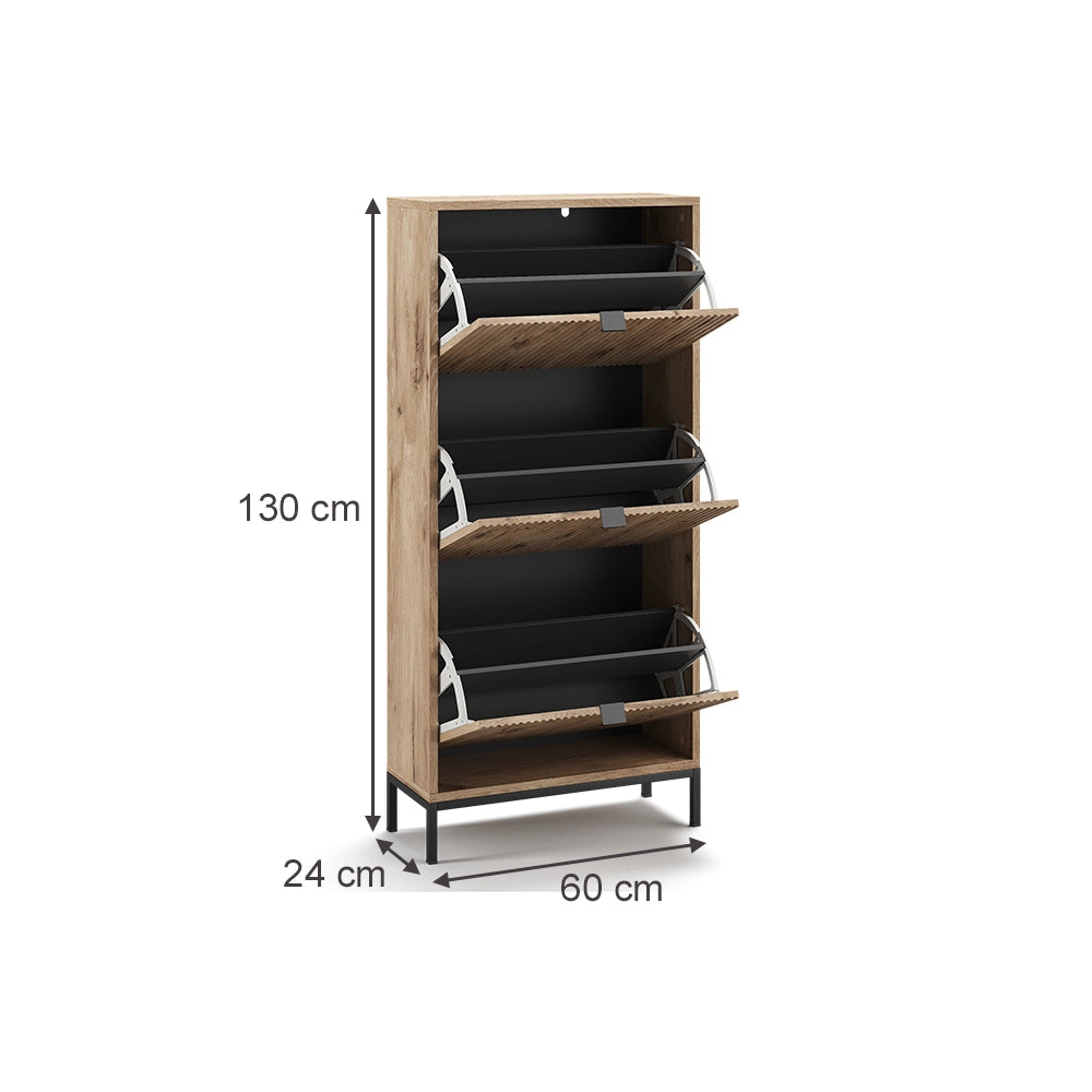 Vicco Scarpiera da ingresso Quercia vichinga 60 x 130 cm con 3 cassetti pieghevoli