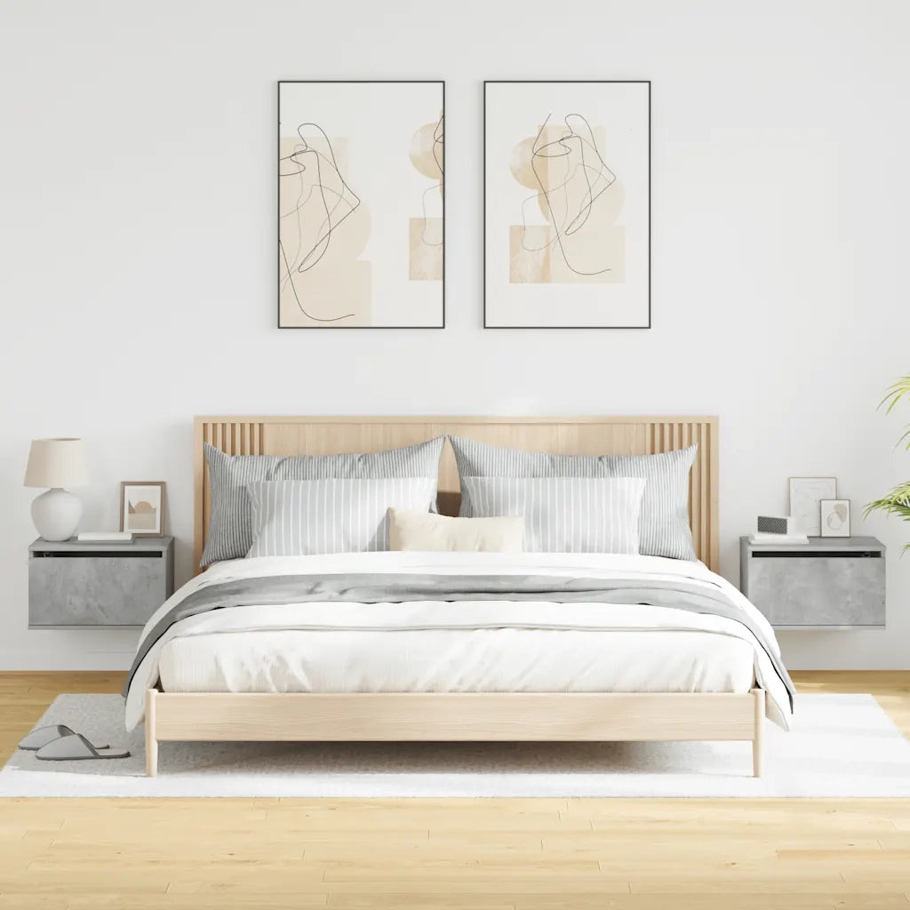 Comodini a Parete con Luci LED 2 pz-Set di 2 Tavolino da notte Grigio Cemento 739597