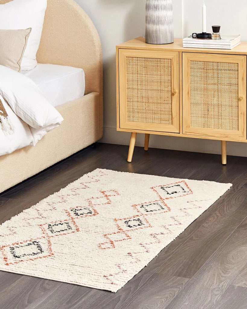 Tappeto beige in cotone 80 x 150 cm rettangolare motivo geometrico soggiorno camera da letto