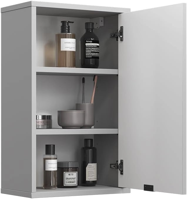 Mobile bagno Eliza, Grigio, 40 x 65 cm con 2 ripiani, adatto per l'installazione a parete per riporre accessori da bagno