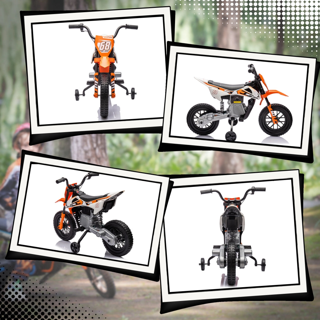 Moto Elettrica per Bambini 3-6 Anni 107x56x70 cm Batteria 12V e Rotelle Rimovibili Arancione