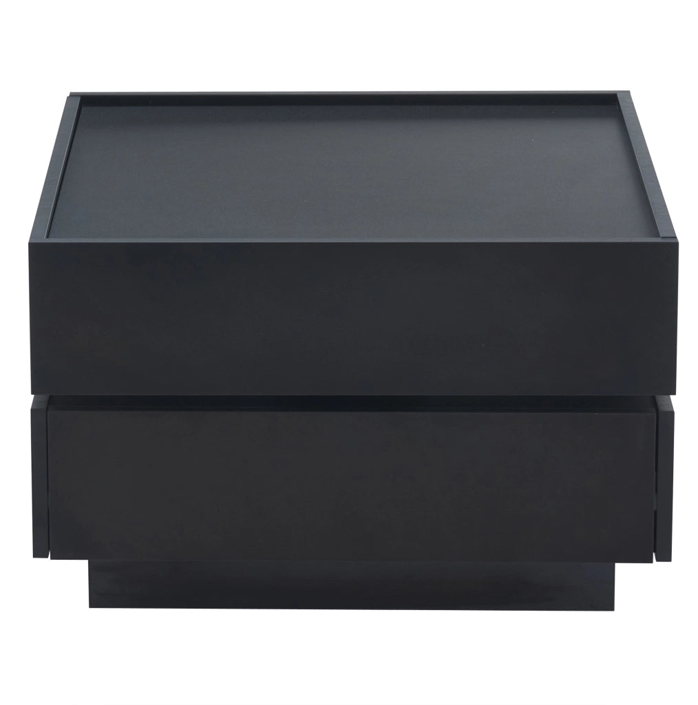 Tavolino da caffè girevole a 360° con 2 cassetti e 2 ripiani; 60x60x38 cm; nero; in truciolare