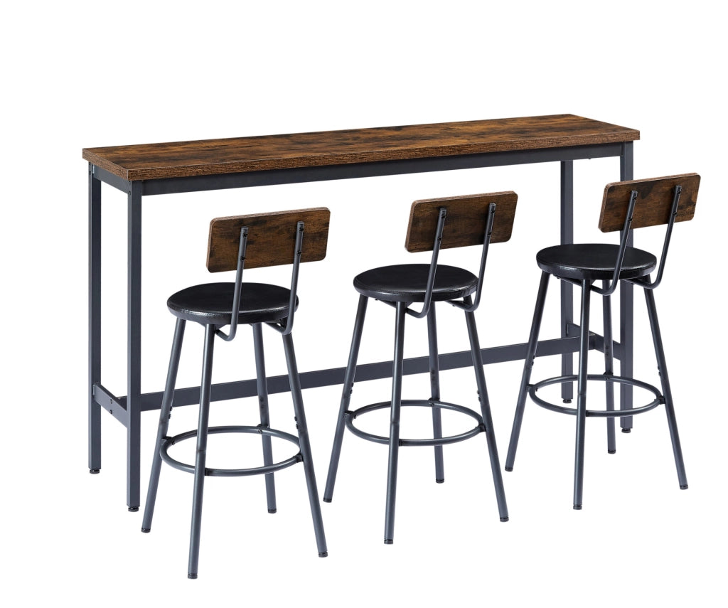 Set tavolo bar 160 cm con 3 sgabelli, marrone rustico e nero