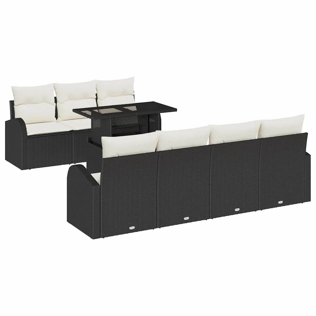Set Divano da Giardino 8 pcs Nero Rattan in Polipropilene