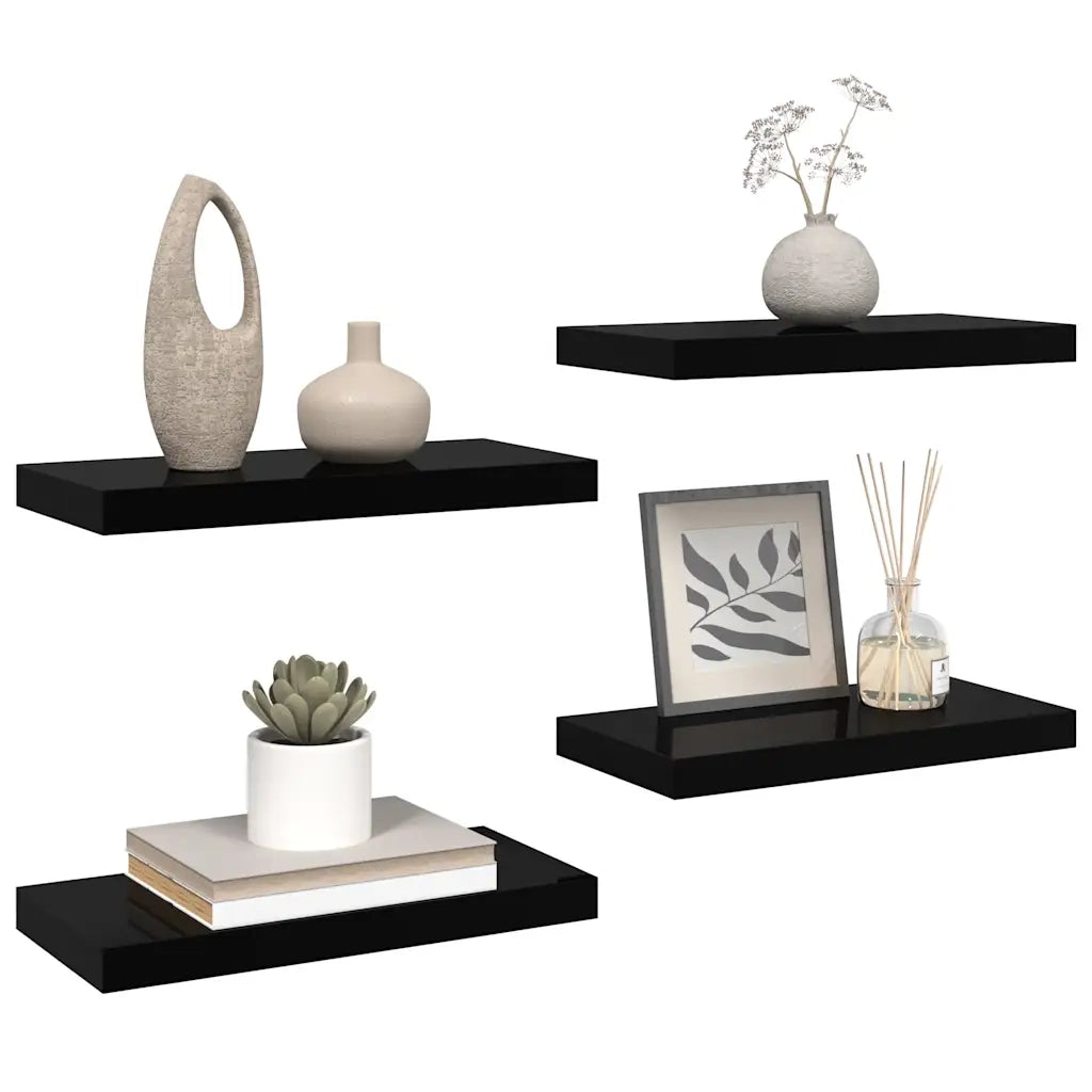 Scaffali a Parete 4 pz Nero Lucido 50x23x3,8 cm in MDF cod mxl 33181