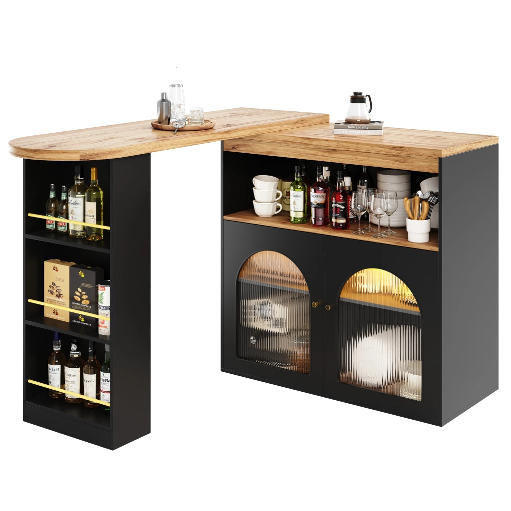 Tavolo Bar Allungabile con LED ¨C MINIMAL ¨C Nero, 138-193x39x105 cm