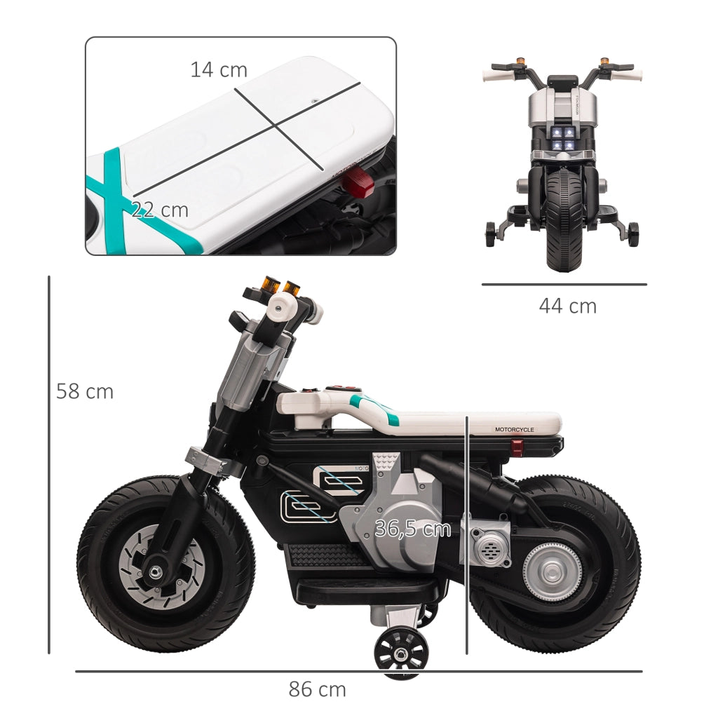 Moto Elettrica Bambini con Luci e Musica ¨C Zephmum ¨C 86x44x58cm Nero e Bianco