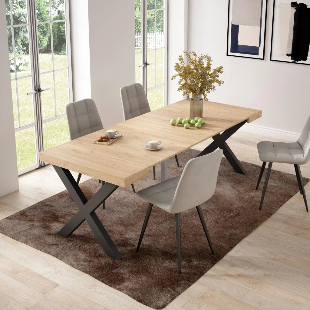 Consolle allungabile, 58 fino 222x90x73cm, Per 10 persone, Gambe in legno, colore Rovere RF2782