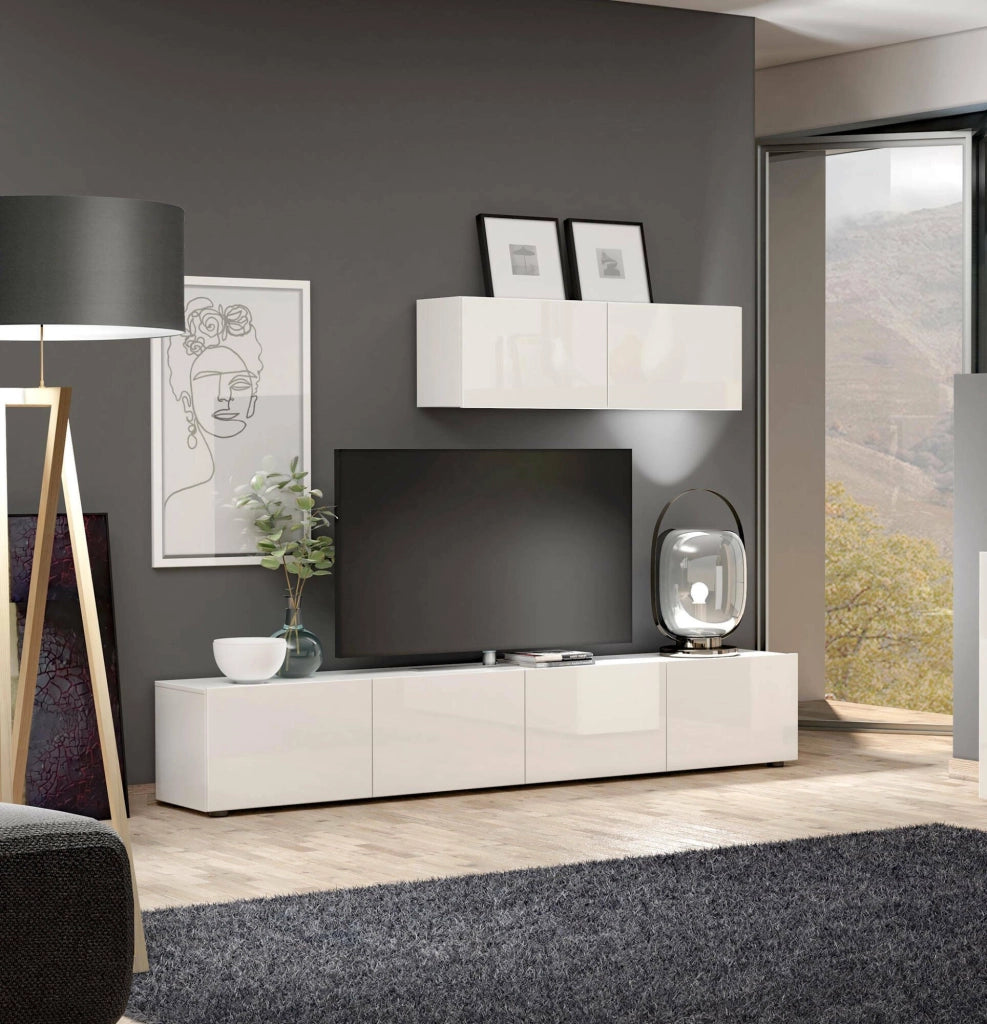 Mobile pensile Ostrense, Armadietto sospeso, Mobiletto a muro, Armadio ausiliario multifunzione, Made in Italy, 113x39h37 cm, Bianco lucido