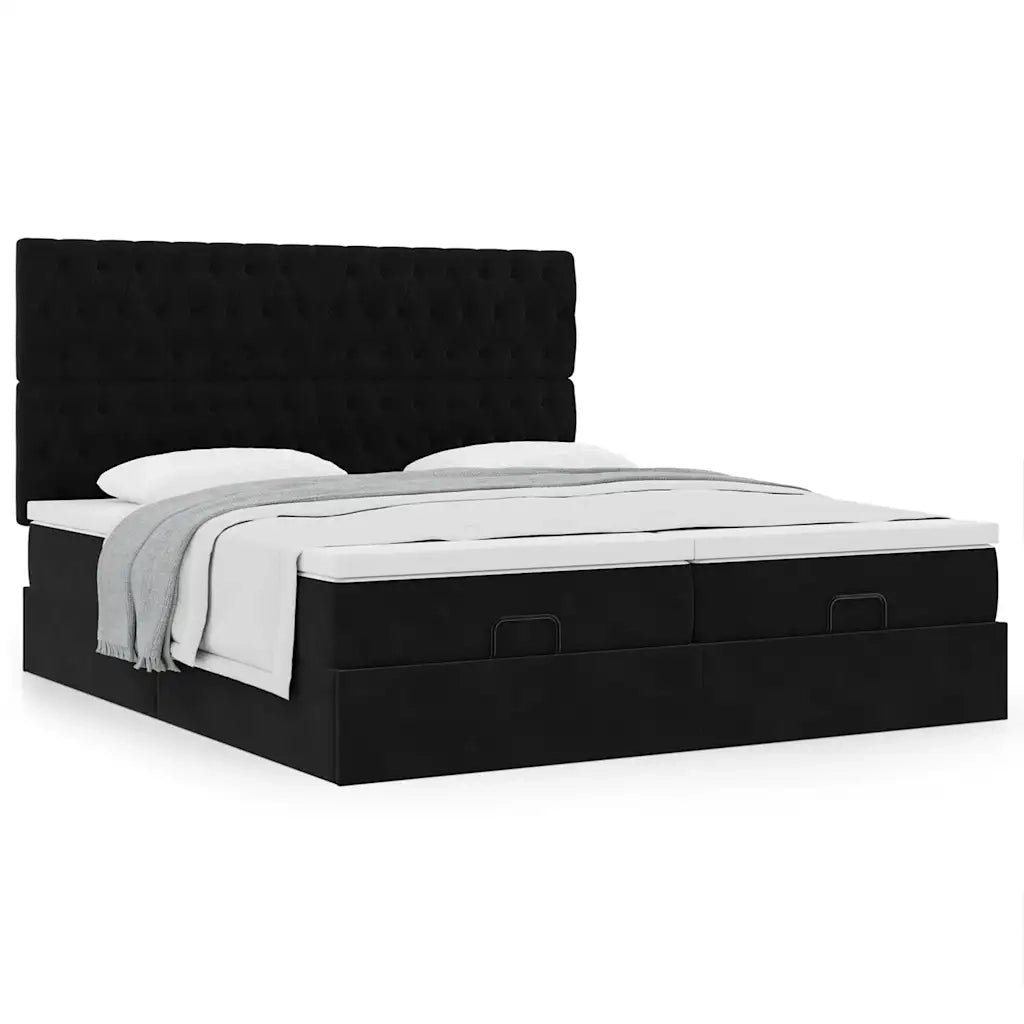 Struttura Letto Pouf con Materassi Nero 200x200 cm Velluto 3313798