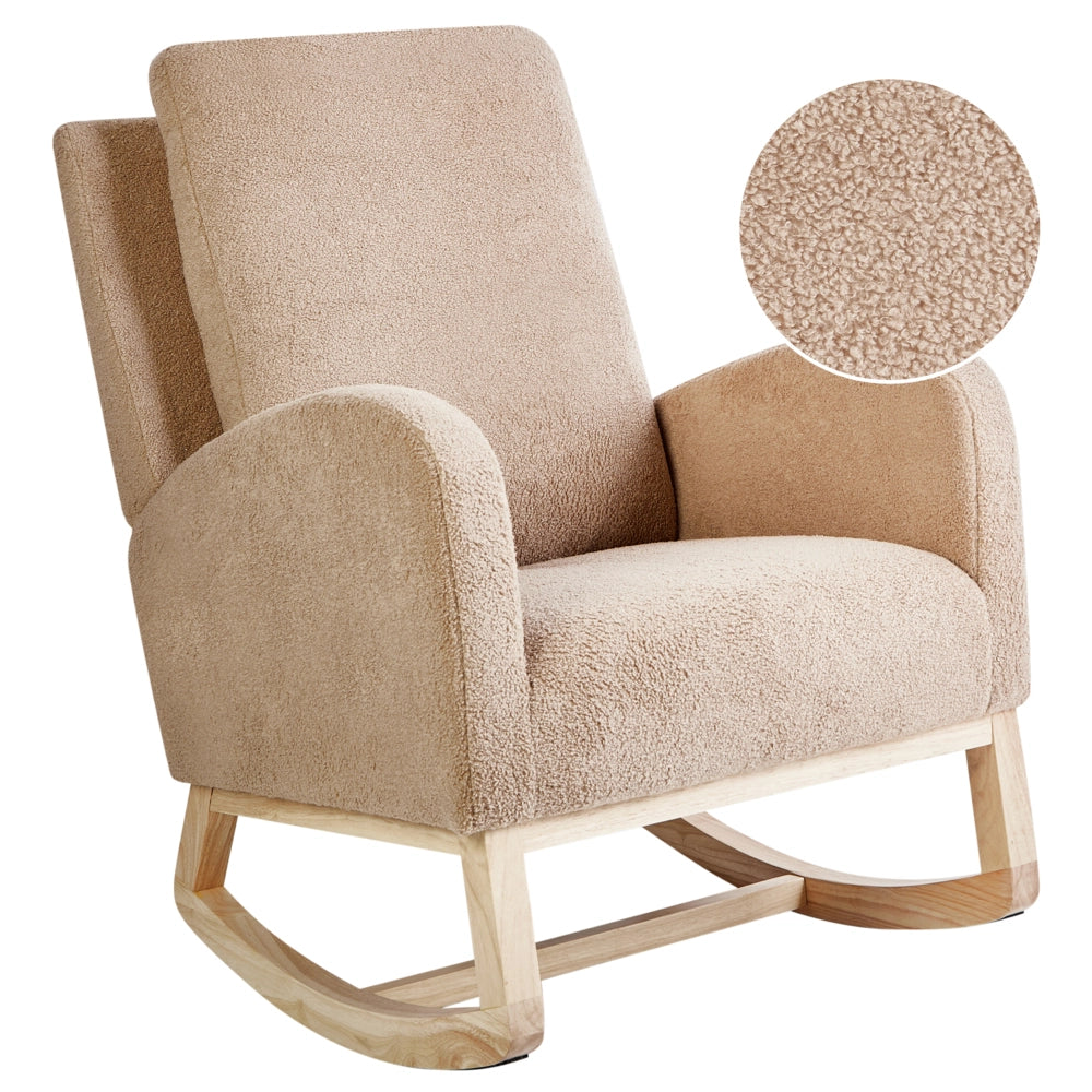 Sedia a dondolo in Boucle beige e legno di gomma soggiorno salotto