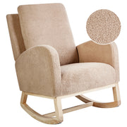 Sedia a dondolo in Boucle beige e legno di gomma soggiorno salotto