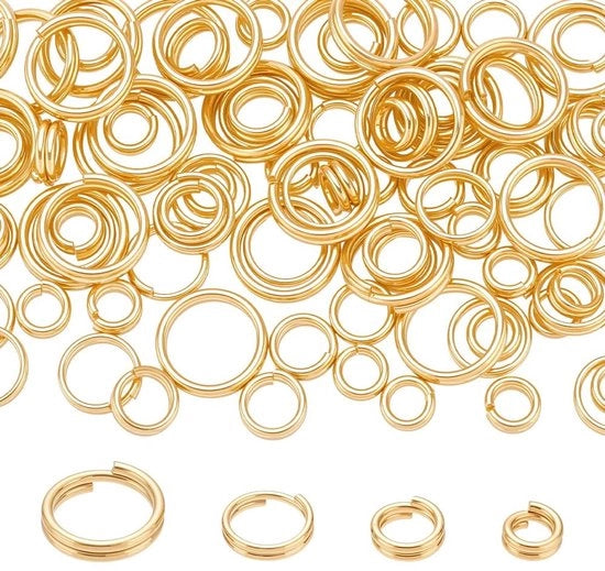 Connettori a goccia 100 pezzi - Doppie anelli a goccia dorati - Anelli di connessione in ottone - Connettori per chiave - Accessori per gioielleria - Dimensioni varie 4/5/6/8mm - Anelli di connessione