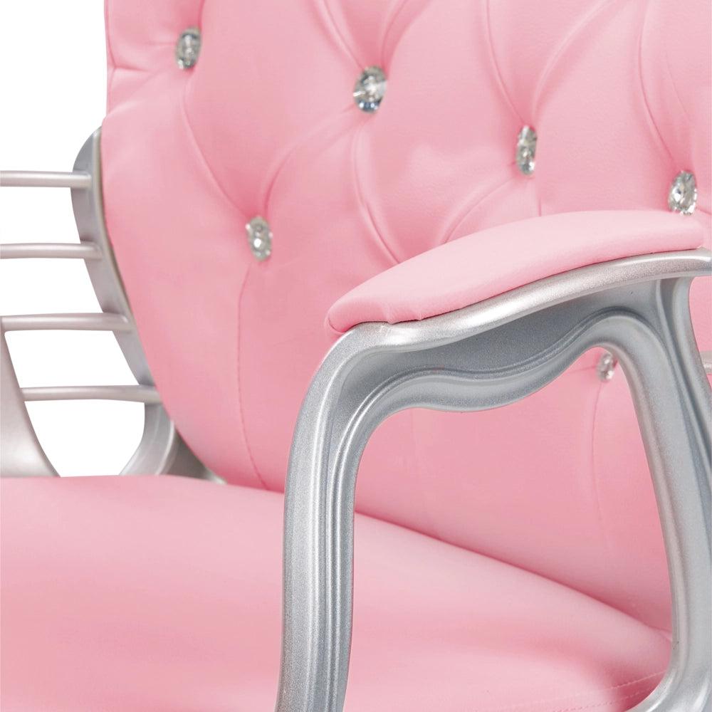 Sedia da ufficio in pelle sintetica rosa con cristalli e altezza regolabile e schienale trapuntato stile retrò moderno