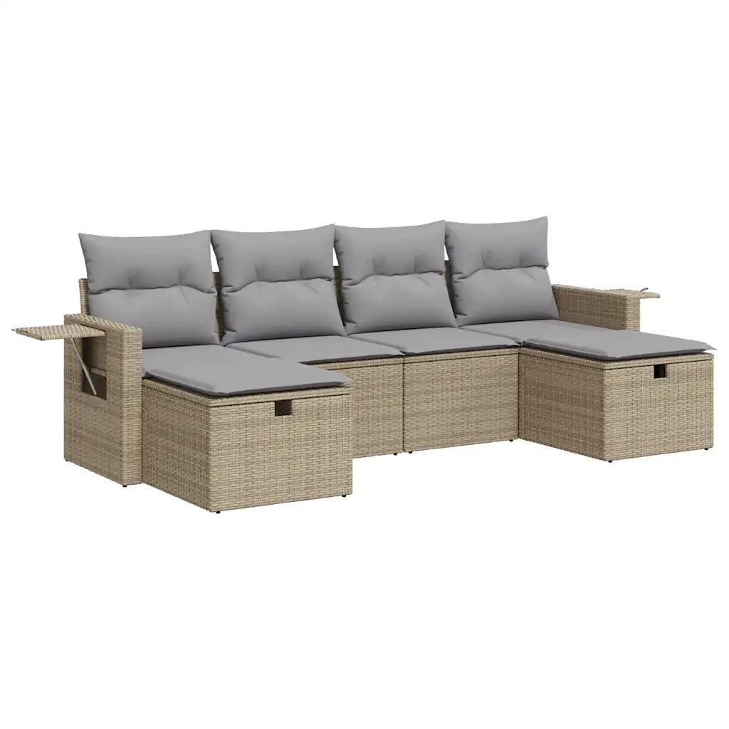 Set Divano da Giardino 6 pz con Cuscini Beige in Polyrattan 3325525