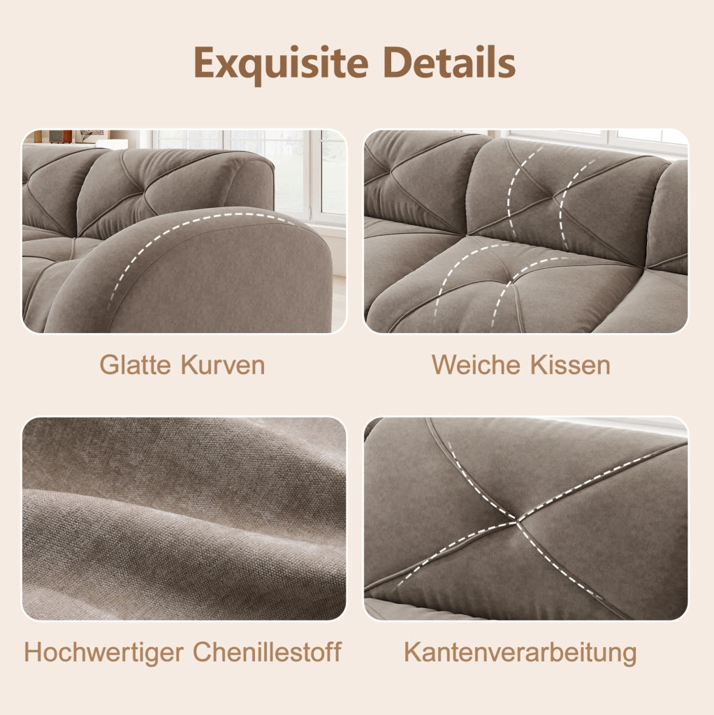 Divano modulare 4 posti senza telaio 358x95x76 cm in chenille taupe