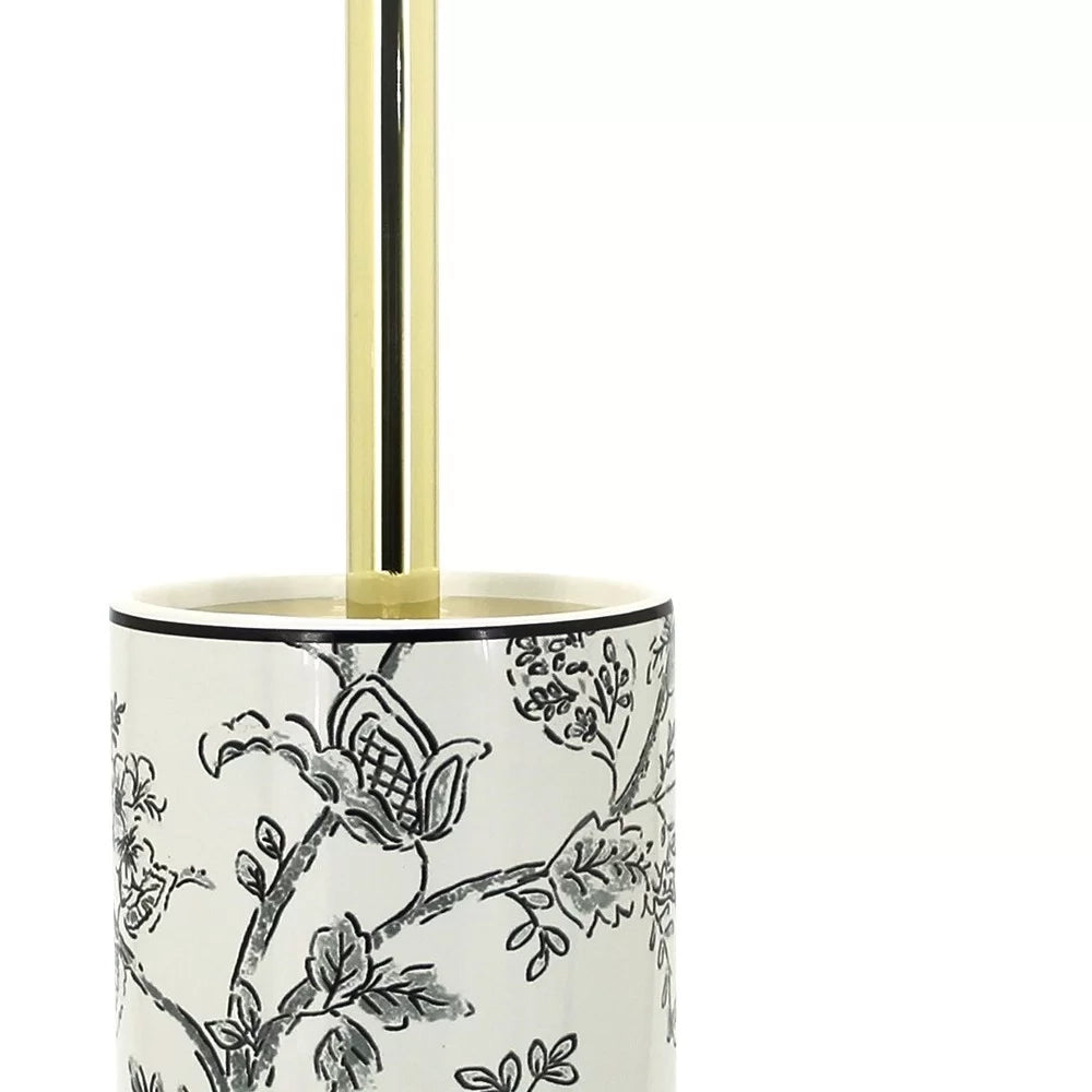 Portascopino in ceramica bianco con decori - serie Fiori