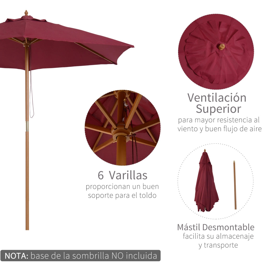 Ombrellone da Giardino in Legno con Sistema a Puleggia ¨C zephmum ¨C Granate ?250x230cm