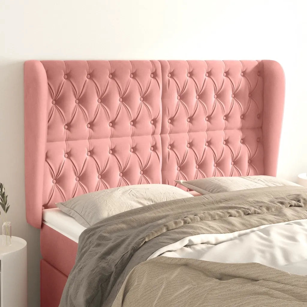 Testiera | Testata ad Orecchio Rosa 147x23x118/128 cm in Velluto