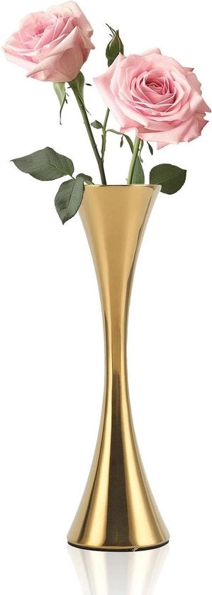 Vaso di fiori in acciaio inossidabile con bocca rotonda e piccola manopola - vaso decorativo per fiori secchi in tonalità dorata