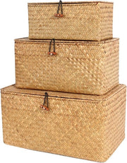 Set di 3 scatole di conservazione con coperchio intrecciato zebrino, contenitore di conservazione cosmetici per scrivania, camera da letto, organizzatore di spazi (grande) G/M/K
