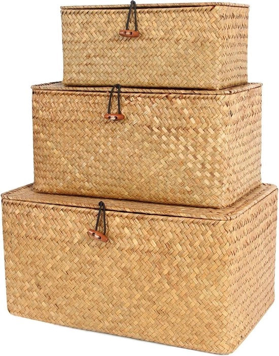 Set di 3 scatole di conservazione con coperchio intrecciato zebrino, contenitore di conservazione cosmetici per scrivania, camera da letto, organizzatore di spazi (grande) G/M/K