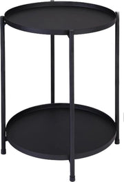Tavolo di servizio in metallo rotondo con 2 strati - anti-ossidazione e impermeabile - piccolo tavolo per soggiorno, bevande, snack e caffè - cassettiera rimovibile (nero) 60 cm di altezza