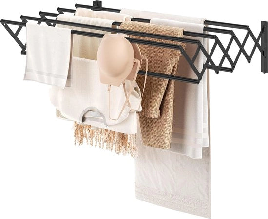 Wanddroger a scomparsa con 7 stanghe, asciugamano per la stanza da bagno, appoggio asciugamano metallico per la doccia, (42-80) x 59 x 19 cm, nero