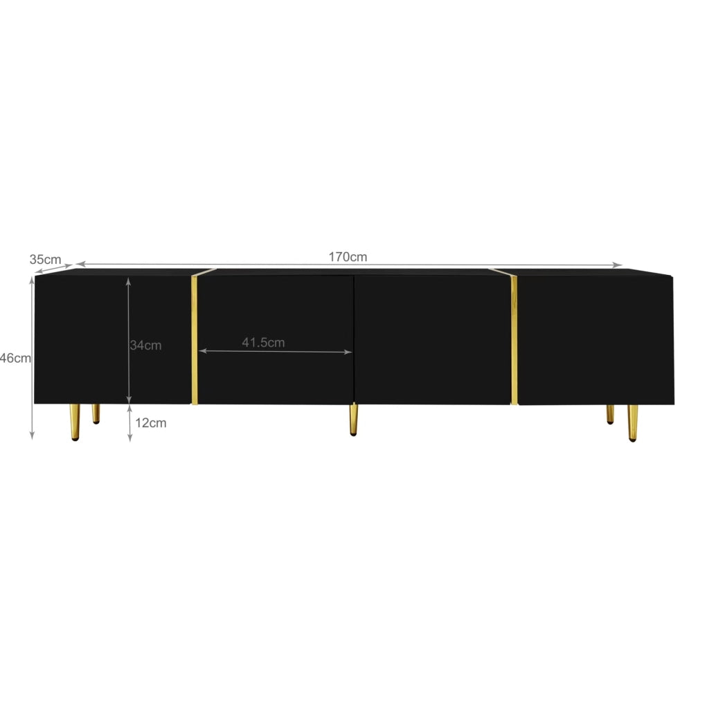 Mobile TV nero lucido con 4 ante 170x35x46 cm in MDF